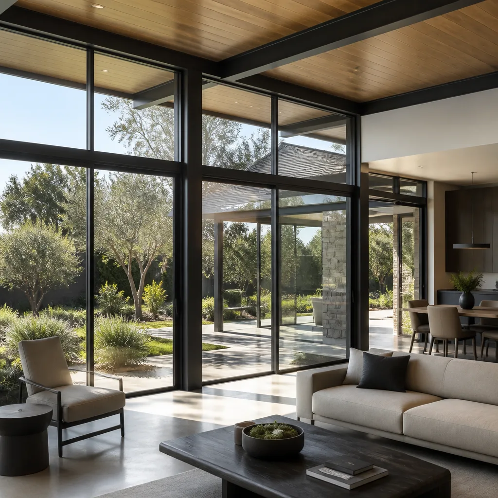 Modern home with floor-to-ceiling glass windows and sliding doors in Bradenton, FL