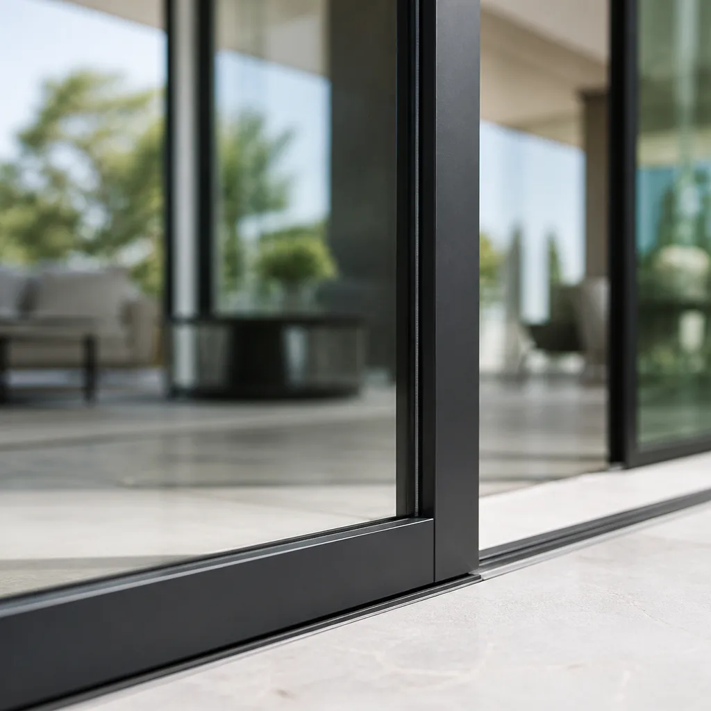 Modern black frame sliding glass patio door system in Sarasota, FL
