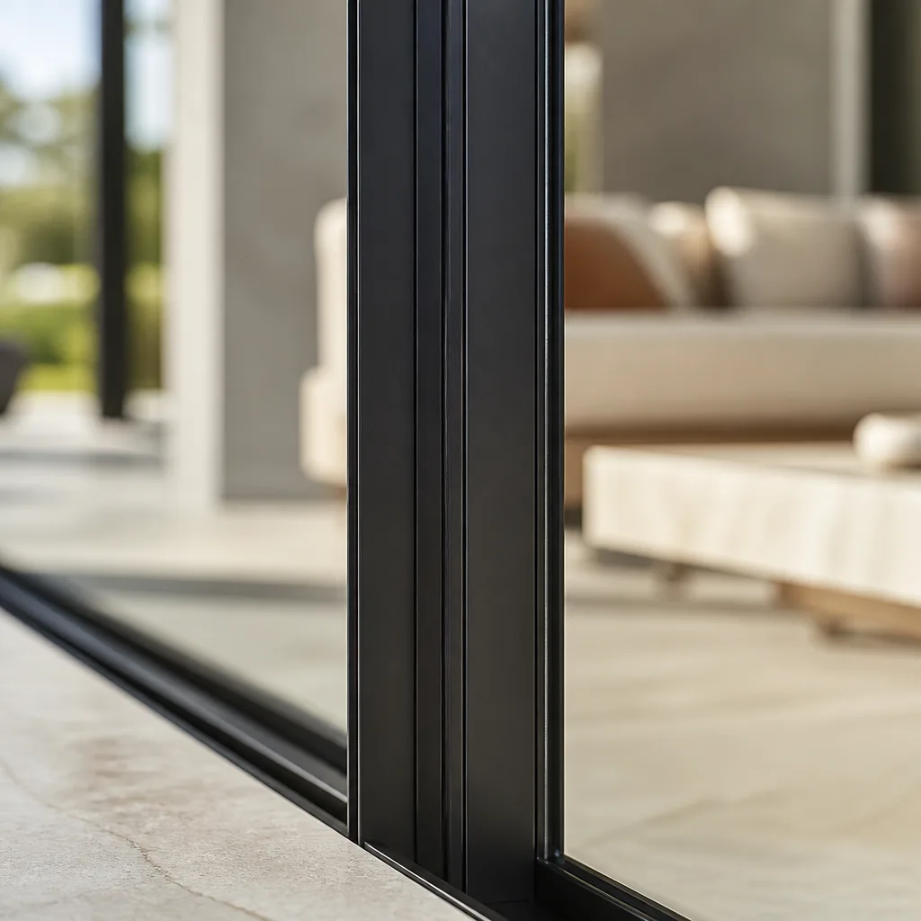 Modern black sliding glass patio door frame detail nationwide